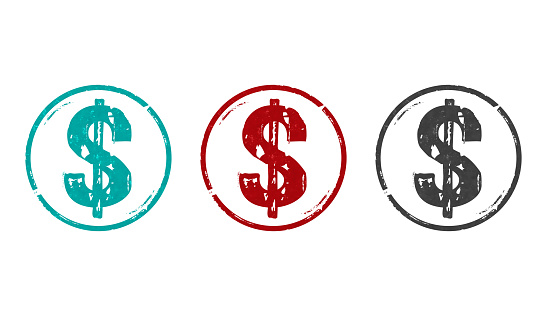 Dollar symbol stamp icons in few color versions. USD american money USA sign concept 3D rendering illustration.