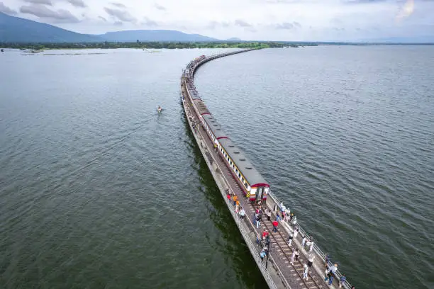 Photo of Aerial view of the floating train in Pasak Chonlasit Dam, Lopburi, Thailand