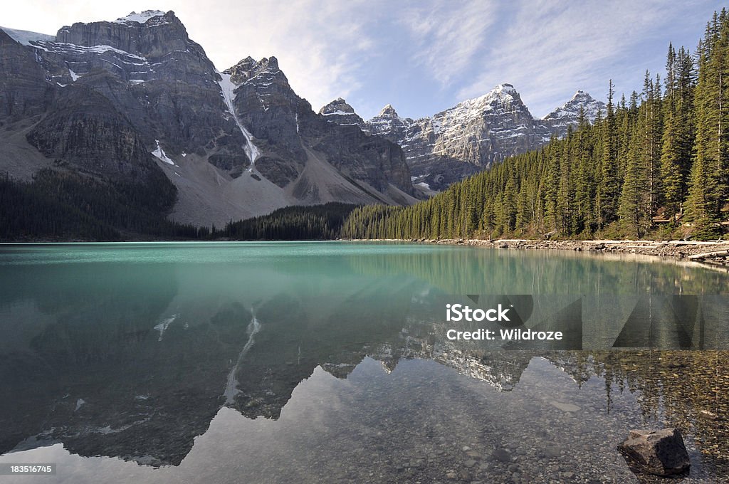 Valley of the Ten Peaks Banff National Park "Mountains are reflected in Moraine Lake at the Valley of the Ten Peaks in Banff National Park, Canada, on a calm autumn morning." Alberta Stock Photo
