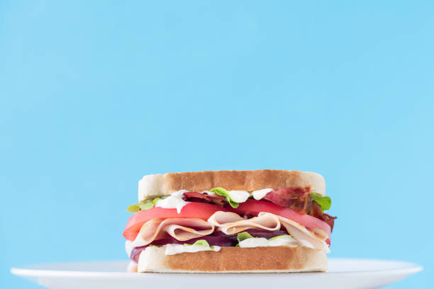 Smoked Turkey Sandwich on a blue background