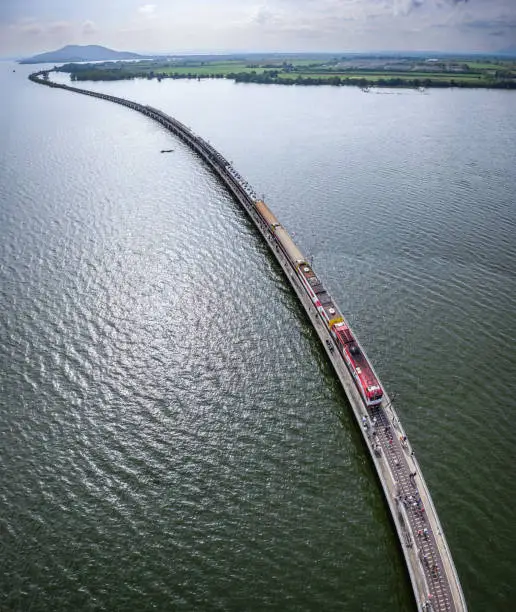 Photo of Aerial view of the floating train in Pasak Chonlasit Dam, Lopburi, Thailand