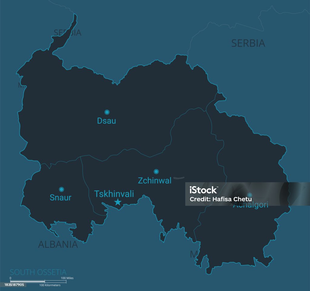 南オセチアの地図国首都名国境水オブジェクトと南オセチアの高詳細なベクトルマップ GPS追跡のベクターアート素材や画像を多数ご用意