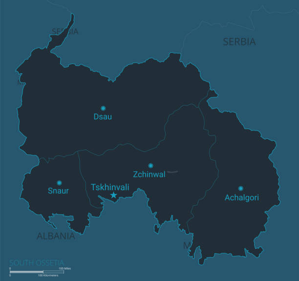 istock South Ossetia map. High detailed vector map of South Ossetia with countries, capital cities names, borders, water objects 1835187905