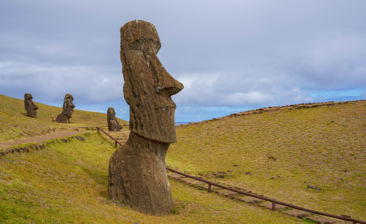 Moais on Rano Raraku, Easter Island, Chile.