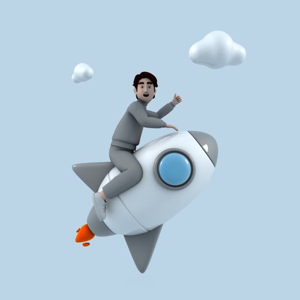istock 3D illustration business man flying with a rocket 1835199802