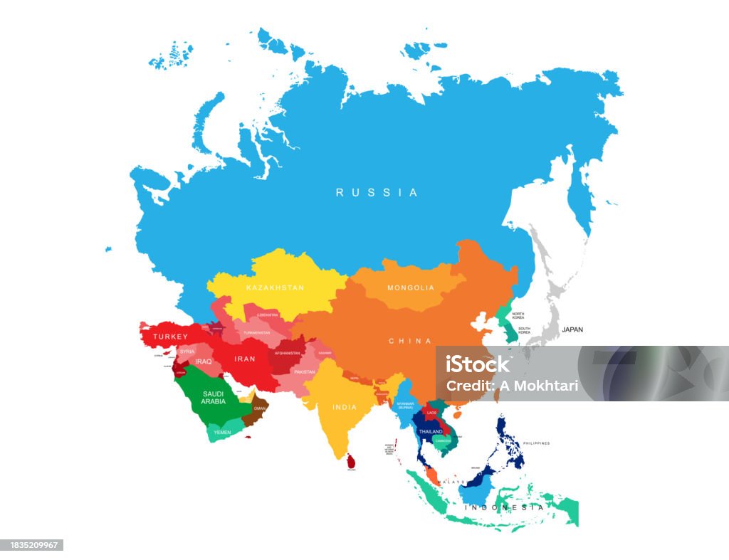 Asian Map. Easy Asia Map Stock Illustration - Download Image Now - Map, India ...