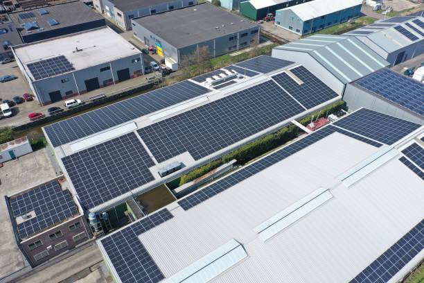 Solar panels photographed with a drone stock photo