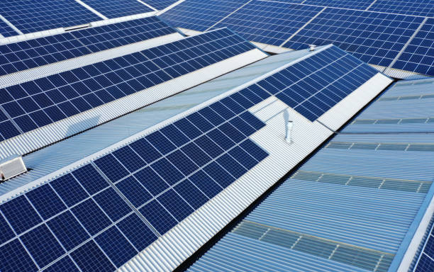 Solar panels photographed with a drone stock photo