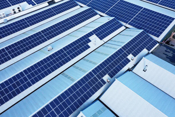 Solar panels photographed with a drone stock photo