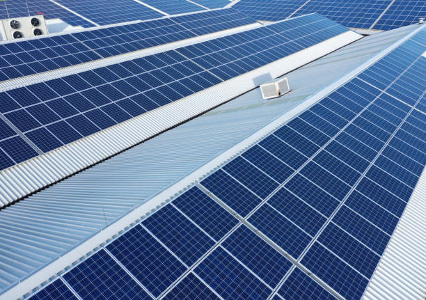 Solar panels photographed with a drone stock photo