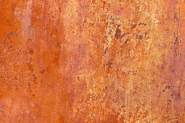 istock Rusted and Scarred Old Orange Colored Automobile Door for Background 183523487