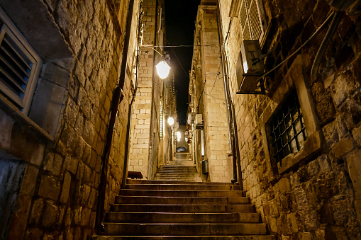 narrow street in barcelona spain, beautiful photo digital picture
