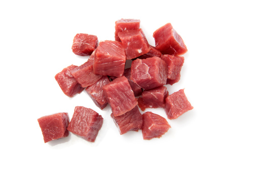 Dicet meat on white background