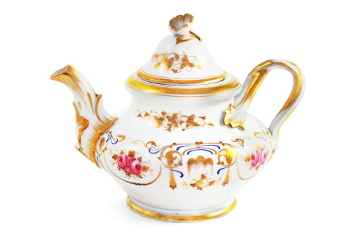 antique (biedermeier time area 1815-1840) coffee pot . hand painted pink roses and gold ornaments.See also my other flea market images: