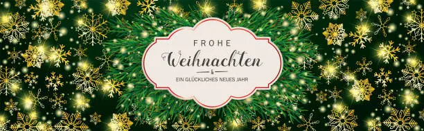 Vector illustration of German text Frohe Weihnachten und ein glückliches neues Jahr, translate Merry Christmas and Happy New Year. Eps 10 vector file.