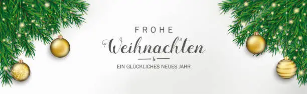 Vector illustration of German text Frohe Weihnachten und ein glückliches neues Jahr, translate Merry Christmas and Happy New Year. Eps 10 vector file.