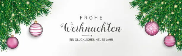 Vector illustration of German text Frohe Weihnachten und ein glückliches neues Jahr, translate Merry Christmas and Happy New Year. Eps 10 vector file.