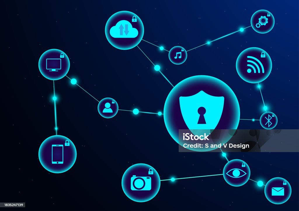 Cyber Technology Security Hitech Vector Illustration With Various ...
