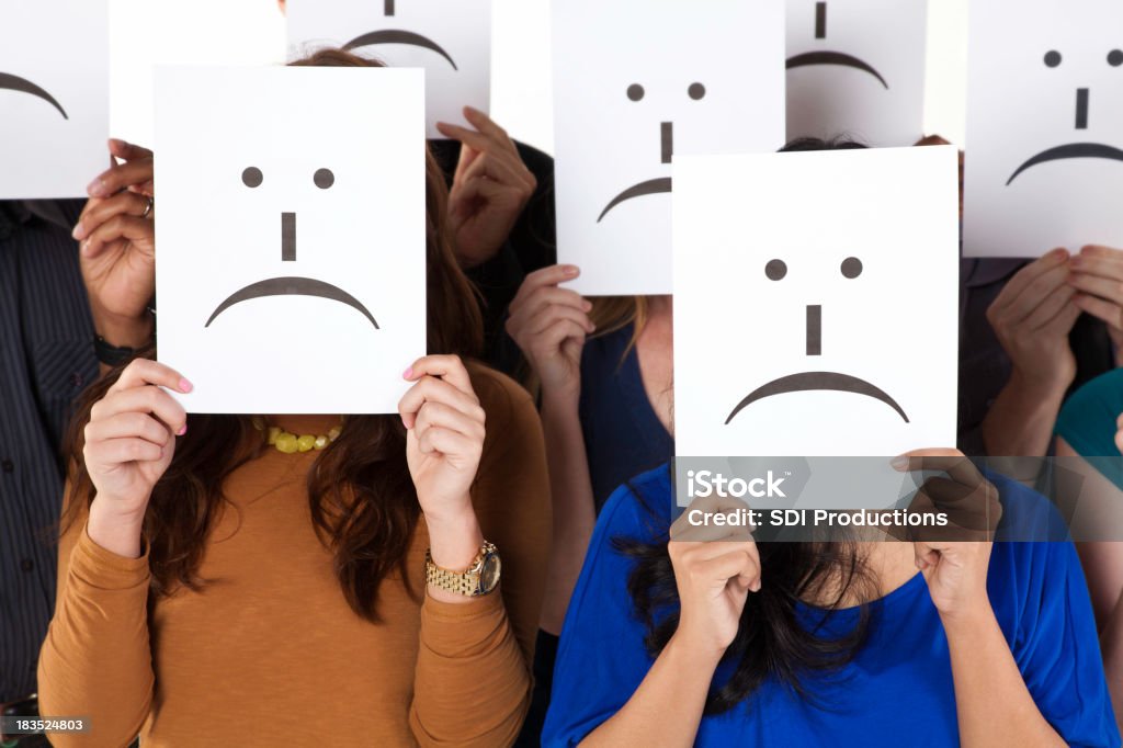 Gruppe von traurig Gesicht Emoticon Karten wurden - Lizenzfrei Beziehungsproblem Stock-Foto