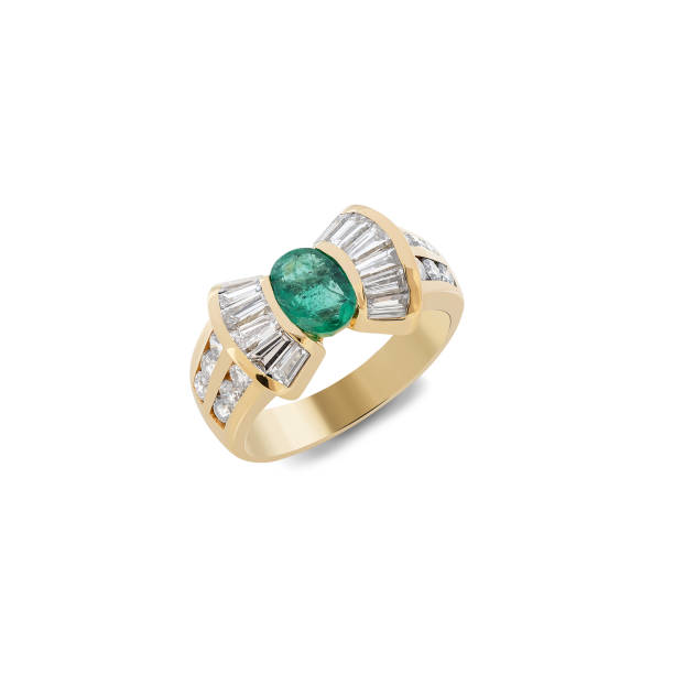 istock Green emerald ring with diamonds on a white background. 1835248213
