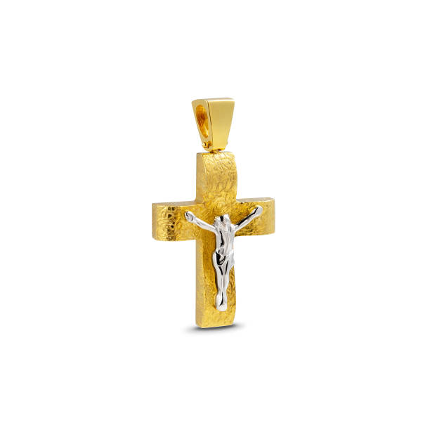 istock Golden cross pendant isolated on white background. 1835248229