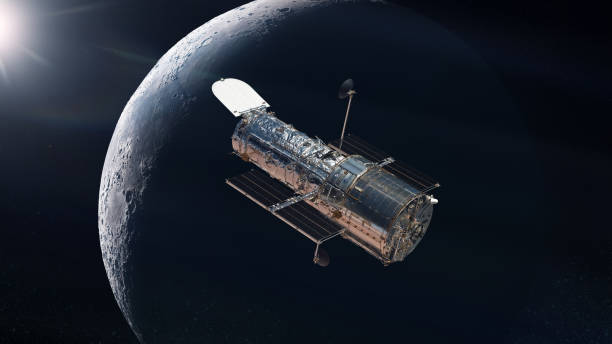 istock The Hubble space telescope on low-orbit of the Moon in outer space. Elements of this image furnished by NASA. 1835248759