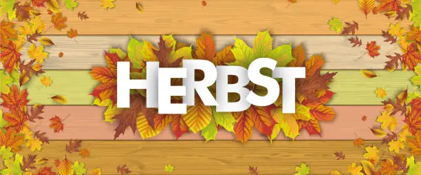 Vector illustration of German text Herbst, translate Autumn. Eps 10 vector file.