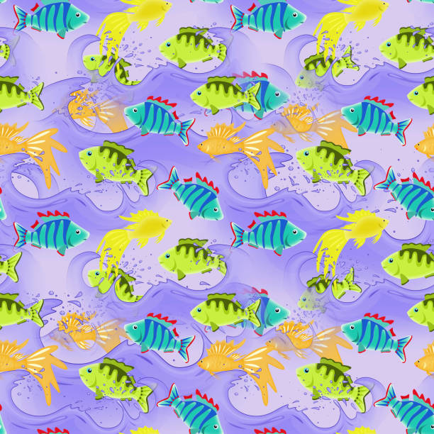 illustrations, cliparts, dessins animés et icônes de motif sans couture avec l’image de poissons fées multicolores. - fish siamese fighting fish isolated multi colored