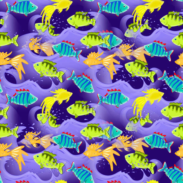 illustrations, cliparts, dessins animés et icônes de motif sans couture avec l’image de poissons fées multicolores. - fish siamese fighting fish isolated multi colored