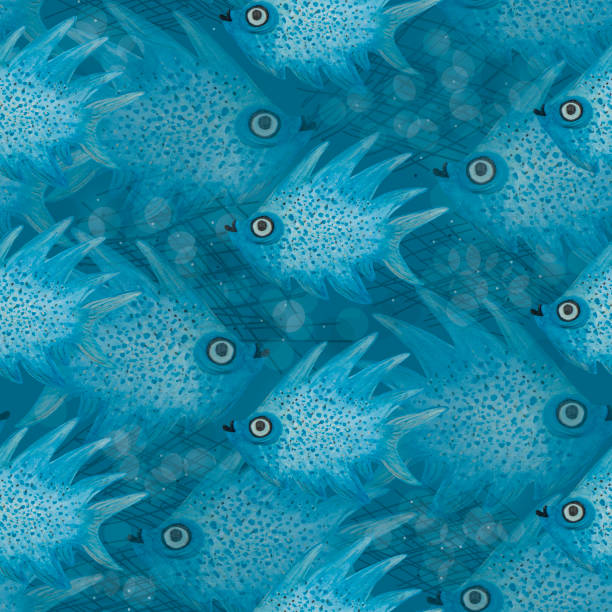 illustrations, cliparts, dessins animés et icônes de motif sans couture avec l’image de poissons fées bleus. - fish siamese fighting fish isolated multi colored
