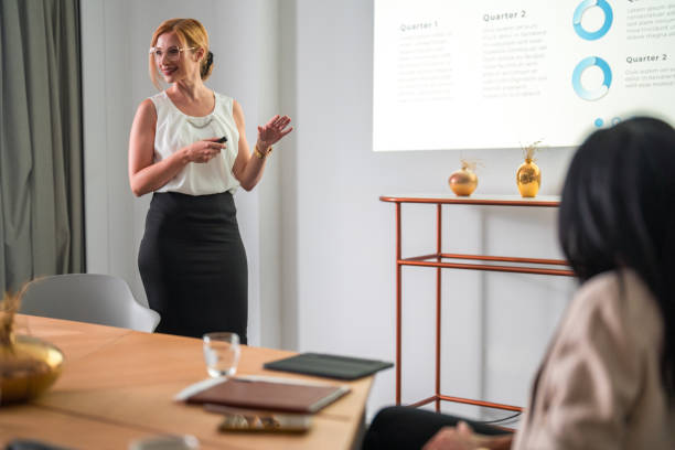 istock Caucasian Female CEO Doing Business Presentation 1835253688