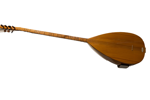 Baglama or saz is a type of stringed instrument commonly used in Turkish folk music. Isolated white background
