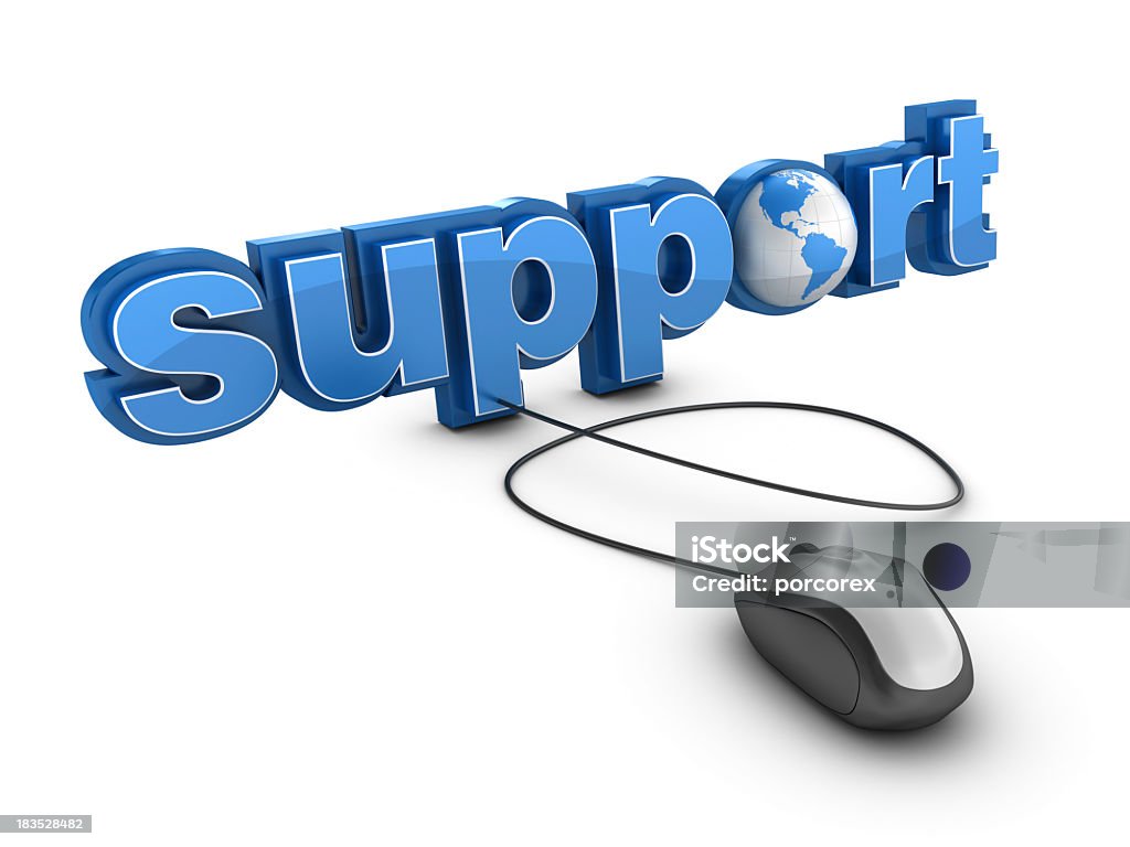 3 D palabra apoyo con globo terráqueo y ratón de ordenador - Foto de stock de Ayuda libre de derechos