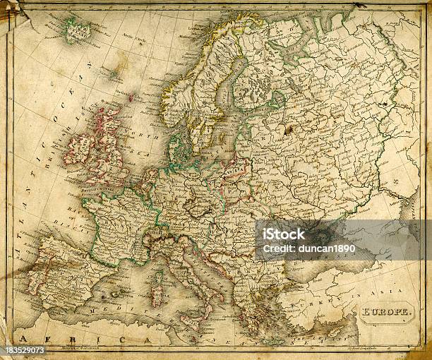 Vintage Map Of Europe Stock Illustration - Download Image Now - Map, Mediterranean Sea, Old