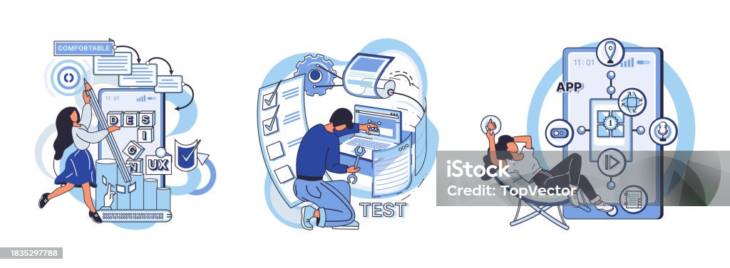 Application Testing Metaphor Vector App Test Obstacle Course Testing ...