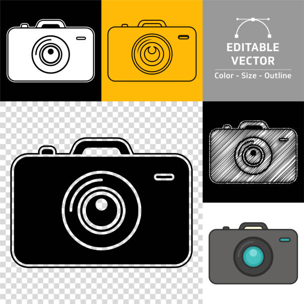 ilustrações, clipart, desenhos animados e ícones de conjunto de ícones da câmera. - black pencil flash