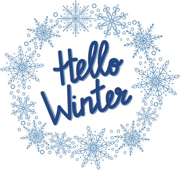 Vector illustration of Hello, winter! Winter frame with snowflakes. Winter background. Vector illustration 