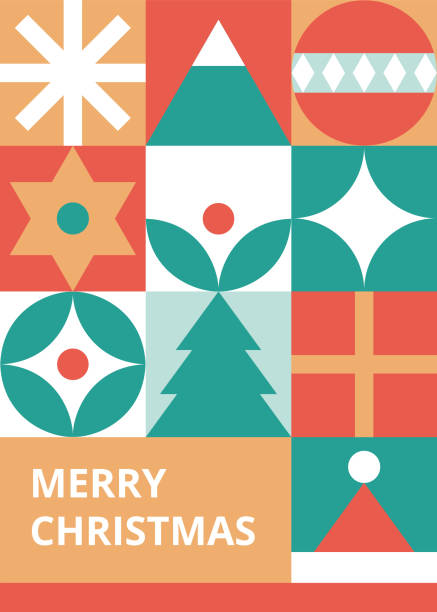 istock Bauhaus-Style Christmas postcard with Trendy mosaic texture. Geometric print with winter elements. Happy holidays card. 1835312063