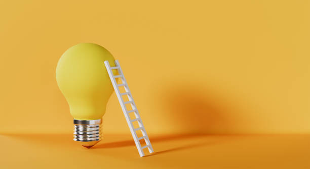 istock Idea Bulb With Ladder the Business Concepts on yellow Background 1835319368