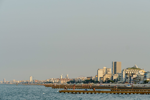 Beach of Lido di Jesolo at adriatic Sea in a beautiful summer day Italy