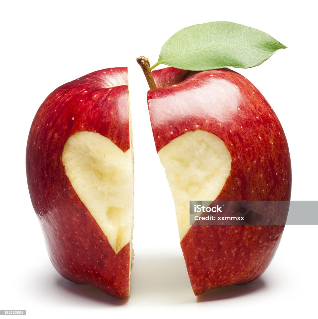 Separation "Red Apple with heart on white. Separation concept. This file is cleaned, retouched and contains" Apple - Fruit Stock Photo