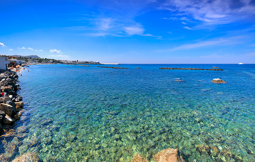 View of the Chiaia beach: it is one of the most famous on the island of Ischia, an island located in the Gulf of Naples.
