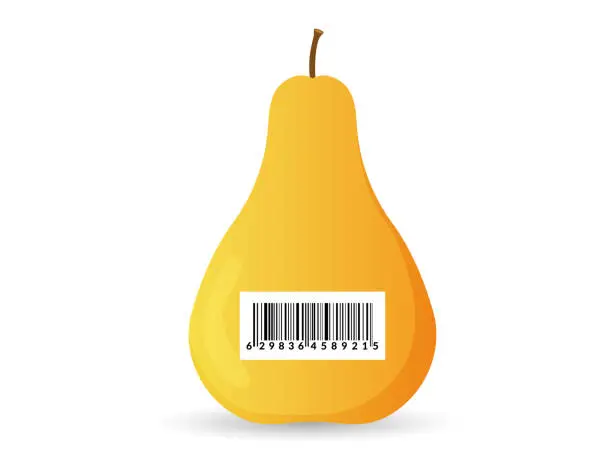 Vector illustration of Pear with barcode.