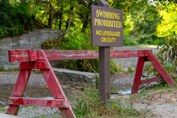 Buttermilk Falls State Park near Ithaca Buttermilk Falls State Park near Ithaca, swimming prohibited sign. buttermilk mountain stock pictures, royalty-free photos & images