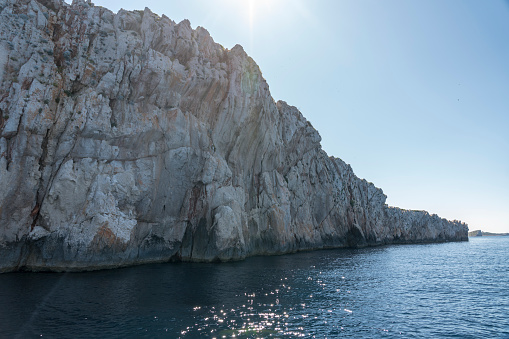 Dugi otok island with his cliffs of park Telascica from open sea at sunny day, Croatia