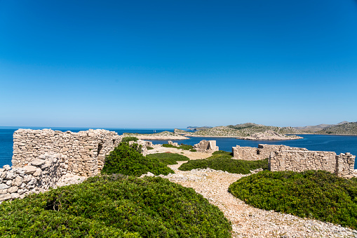 July 31, 2022 - Rhodes Old town, Dodecanese Islands, Greece, Europe: Landscape photography, Rhodes town photo. Traveling in Greece, greek touristic concept. Beautiful nature and city. Pictures of ancient architecture.