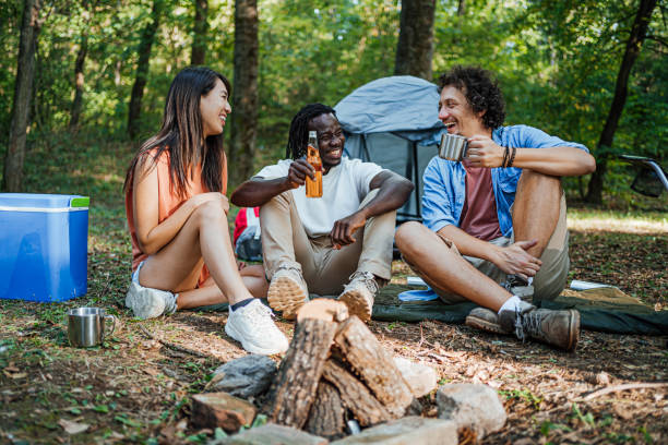 istock Friends camping in the forest together 1835345960