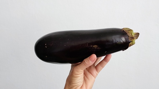 A large eggplant in hand