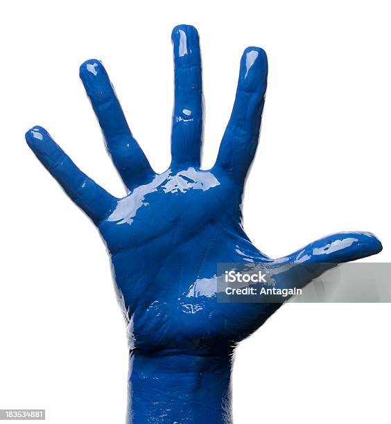 Blue Hand Stock Photo - Download Image Now - Paint, Number 5, Blue
