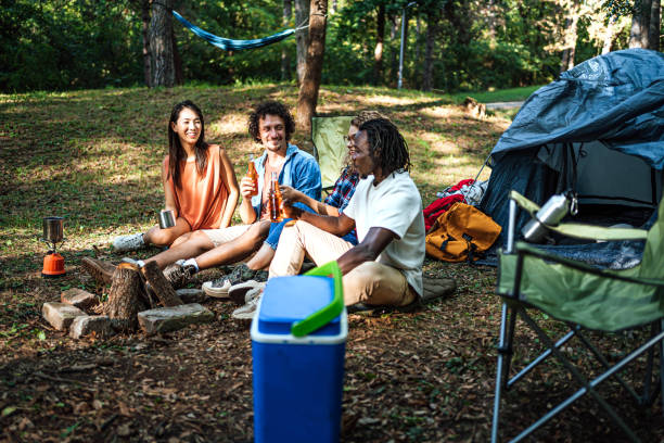 istock Friends have a great time while camping in nature 1835349812